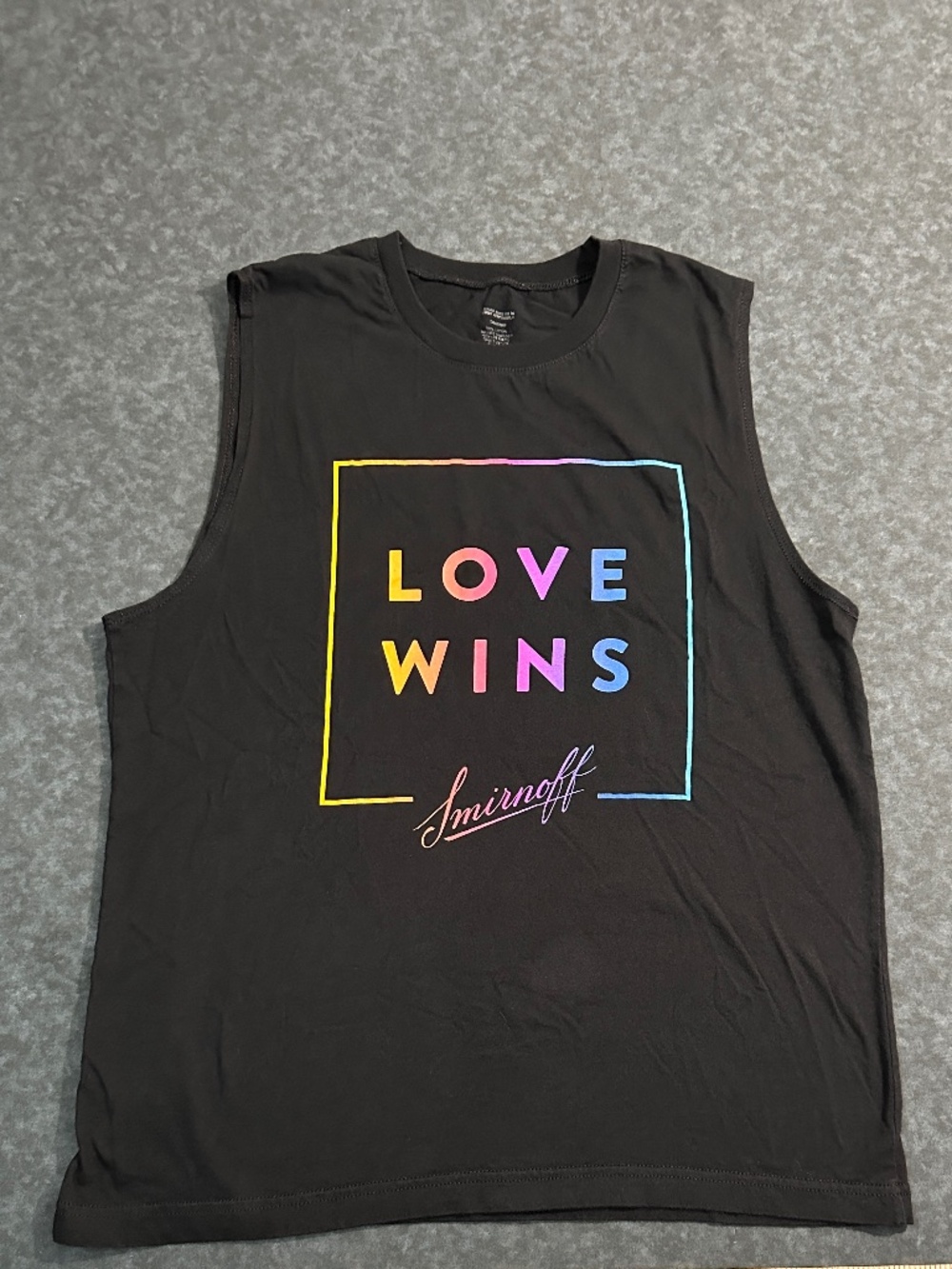 Smirnoff Love Wins Rainbow Graphic Black Sleeveless Tank Top Size Large